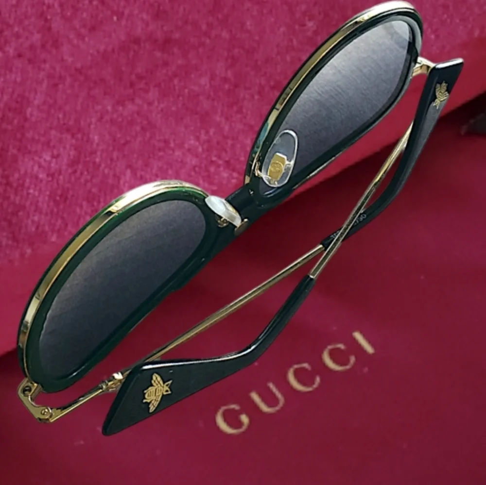 New Gucci GG0062S Green Red Web Aviator Sunglasses Gradient Lenses Case Dustbag